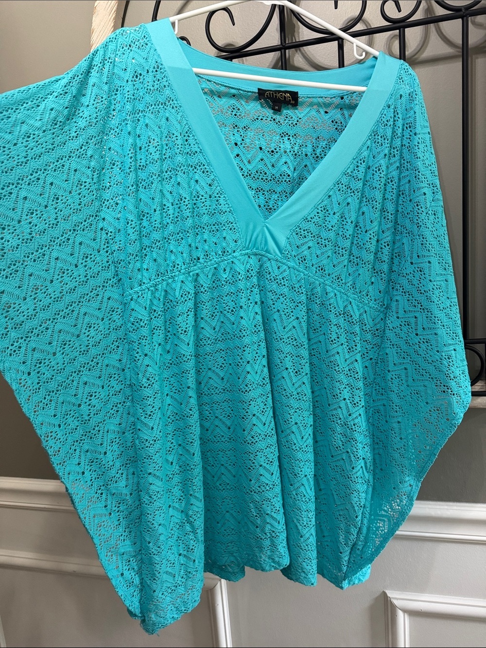 Athena Women's Turquoise Crochet Swim Cover-Up M beach summer resort cruise